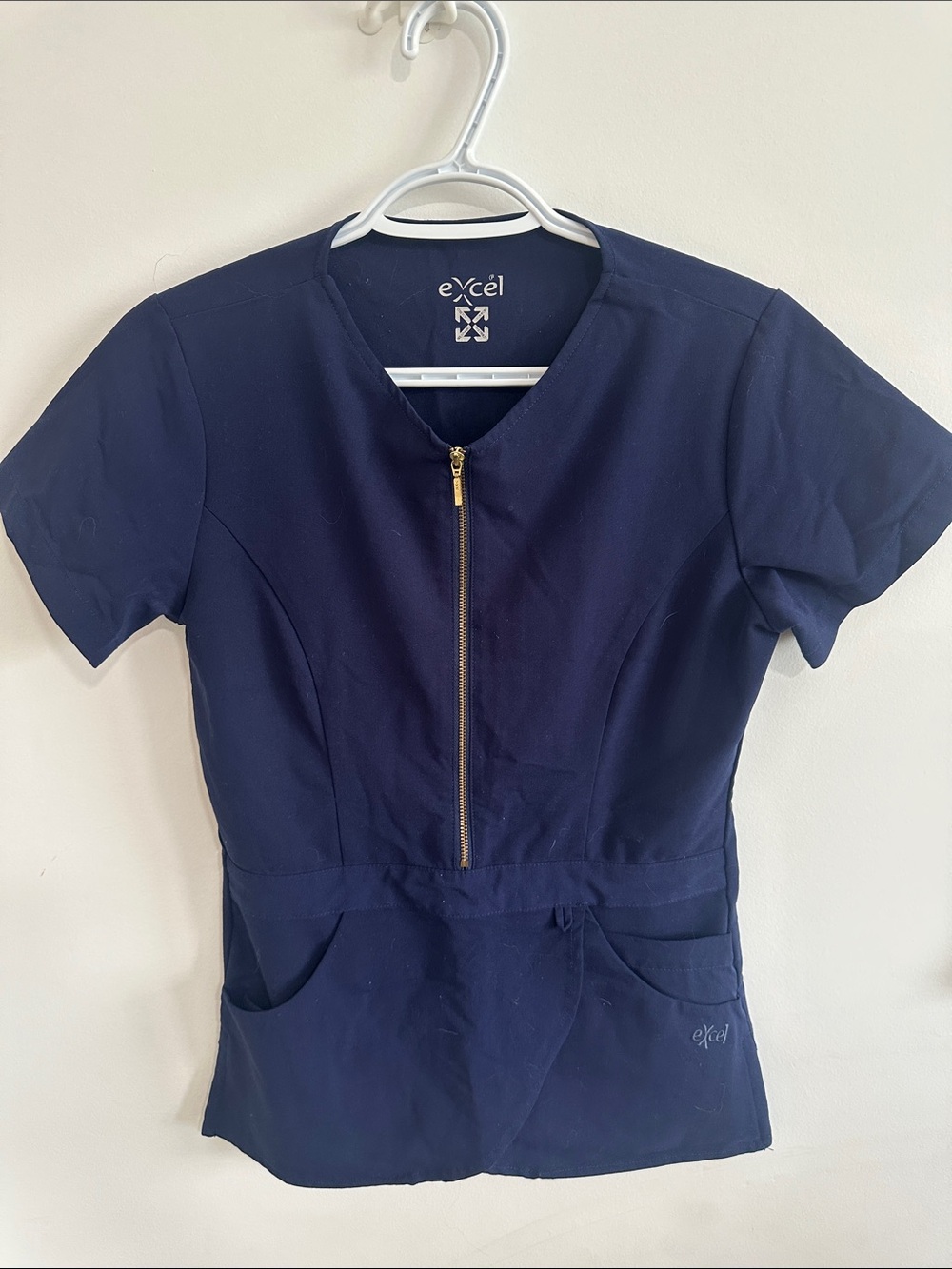 Women's Navy Zip-Front Scrub Top